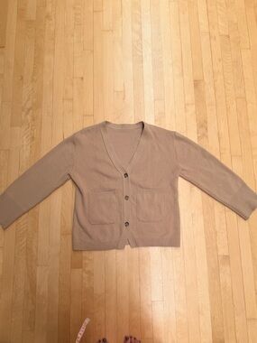 Beige V-Neck Women's Cardigan Sweater